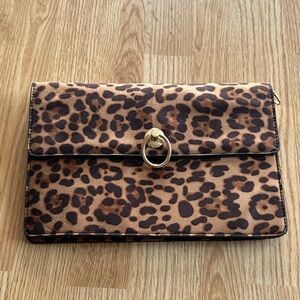 Faux Suede Animal Print Clutch